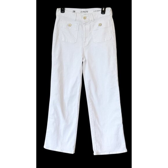 J. Crew Women's Sailor Slim Wide Leg Ankle Jeans White Crest Buttons Size 28 NWT - Picture 2 of 8